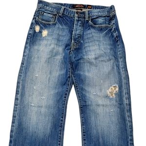 Ed Hardy Mens Jeans 34 x 32 Distressed Button Fly Pants Medium Wash Loose